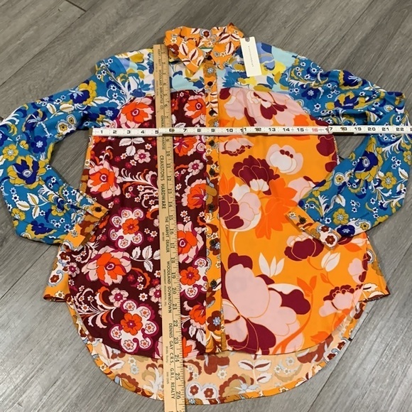 Maeve Anthropologie Contrast Print Buttondown Long Sleeve Blouse NWT size XXS - Picture 12 of 14